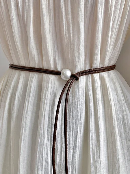 

Urban Plain Pearl Decoration Belt, Brown, Belts