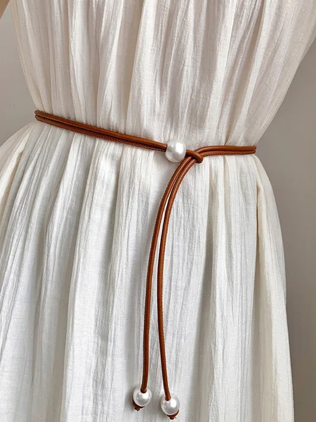

Urban Plain Pearl Decoration Belt, Brown, Accessories