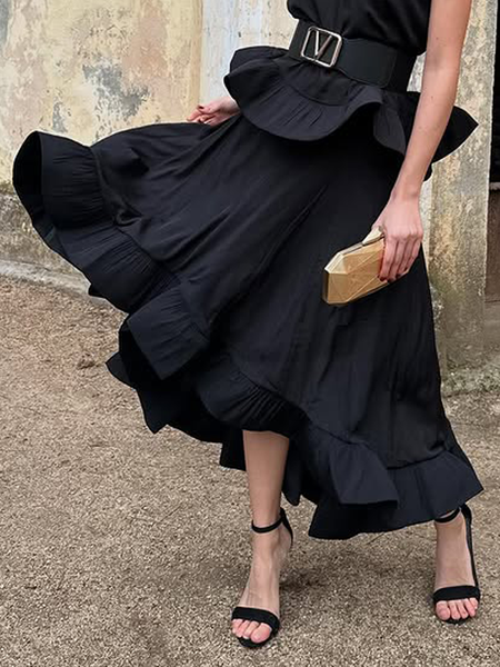 

Urban Peplum Plain Maxi Skirt, Black, Skirts