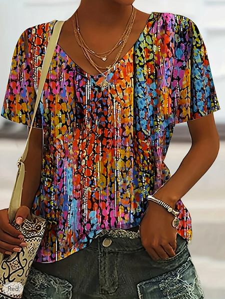 

Women Abstract Short Sleeve Tee T-shirt V Neck Printing Casual Summer Graphic Tee Top, As picture, T-Shirts