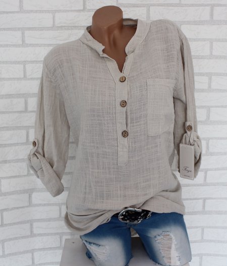 

Women Plain Long Sleeve Shirt Spring/Fall V Neck Daily Casual Top, Apricot, Blouses