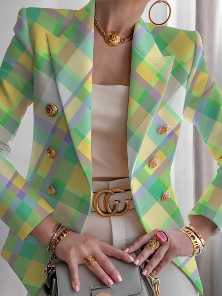 

Urban Printing Plaid Lapel Collar Blazer, Green, Blazers