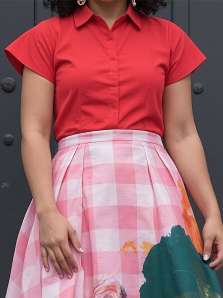 

Urban Plain Shirt Collar Shirt, Red, Blouses and Shirts