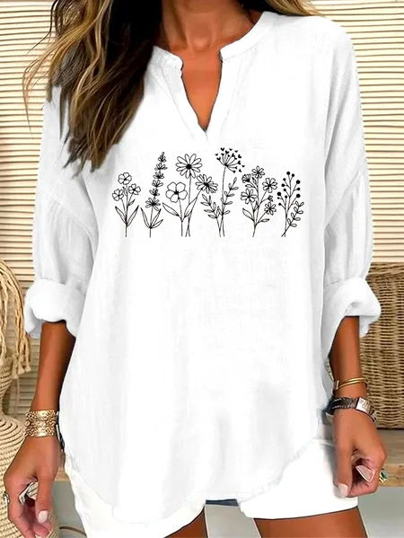 

Regular Fit Geometric Casual V Neck Shirt, White, Blouses & Shirts