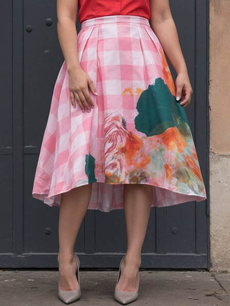 

Urban Printing Plaid Midi Skirt, Pink, Skirts