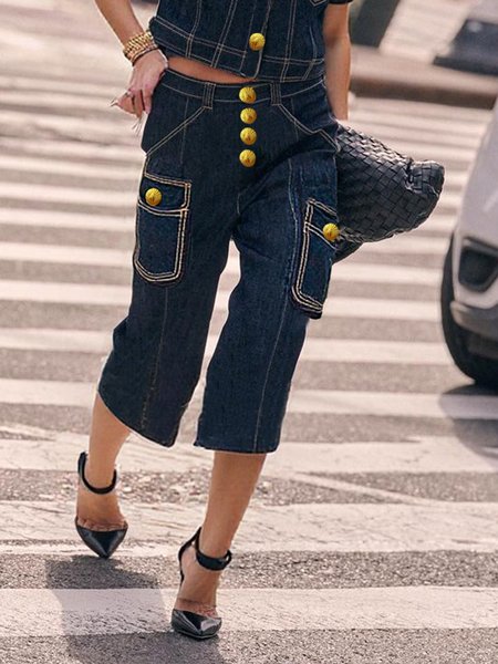 

Plain Pockets Casual Denim Shorts, Denim blue, Jeans