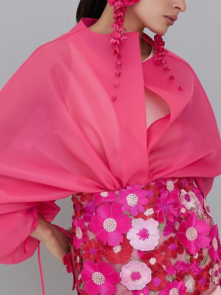 

Elegant Raglan Sleeve Drawstring Plain Crew Neck Kimono, Rose red, Kimonos