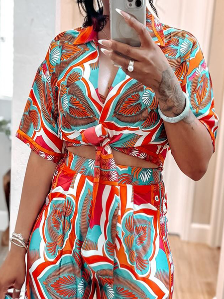

Vacation Abstract Graphic Buttoned Shirt, As picture, Blouses and Shirts