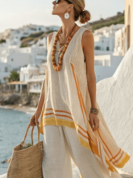 

Vacation Color Block Printing Tank Top, Yellow, Tanks and Camis