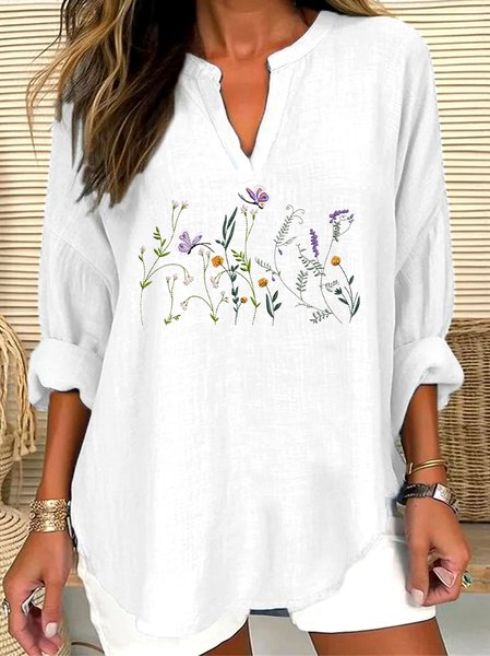 

V Neck Casual Shirt, White, Blouses & Shirts