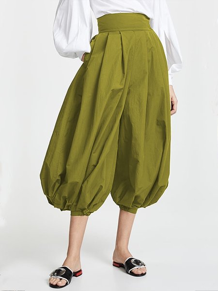 

Casual Plain Gathered Bloomers Fashion Pants, As picture, Pants