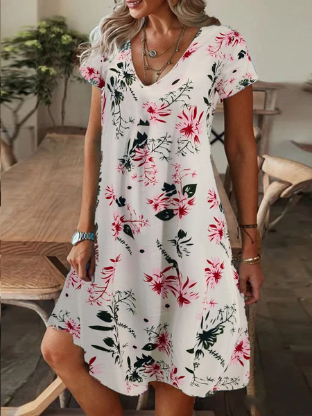 

Women Floral V Neck Short Sleeve Comfy Casual Maxi Dress, As picture, Dresses