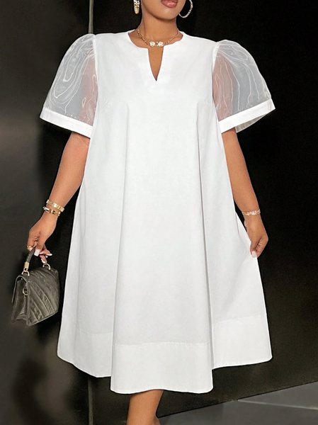 

Urban Plain Mesh V Neck Midi Dress, White, Midi Dresses