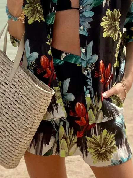

Vacation Floral Printing Beach Shorts, As picture, Shorts