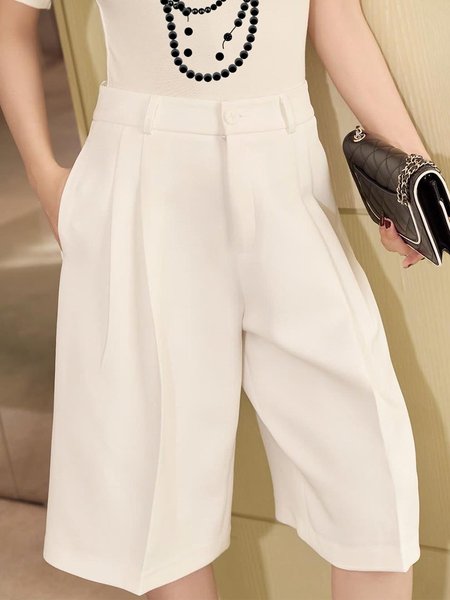 

Urban Plain Straight Pants Shorts, White, Shorts