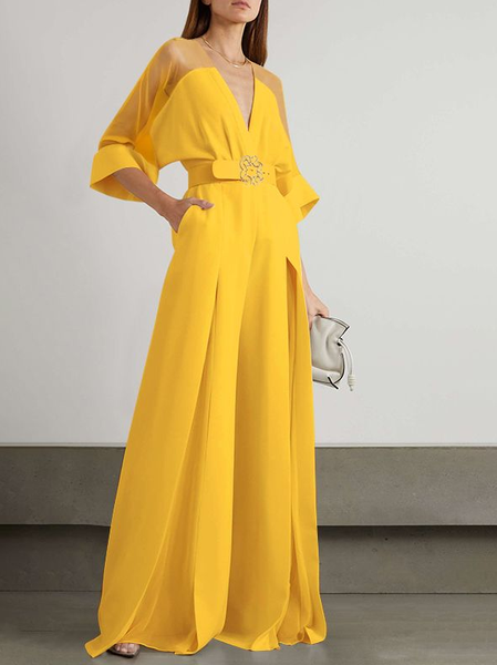 

Urban Pockets Mesh Jumpsuit With Belt, Yellow, Jumpsuits