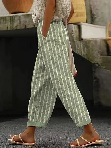 

Casual Striped Long Printing Pant, Green, Pants