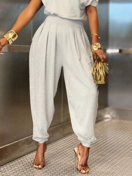 

Casual Plain Pockets Harem Pants Fashion Pants, As picture, Pants
