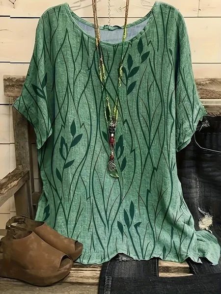 

Women Floral Short Sleeve Tee T-shirt Crew Neck Printing Casual Summer Graphic Tee Top, Green, T-Shirts