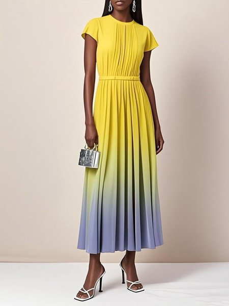 

Elegant Ombre Regular Sleeve Printing Midi Dress, As picture, Midi Dresses