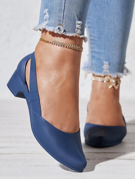 

Casual Plain Slip On Block Heel Wedge Sandals, Blue, Flats/Loafers