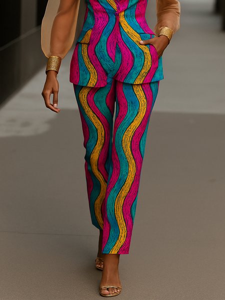 

Elegant Random Print Printing Slim Fit Pants, As picture, Pants