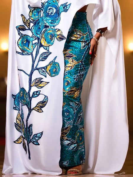 

Urban Printing Floral Midi Skirt, Blue, Skirts