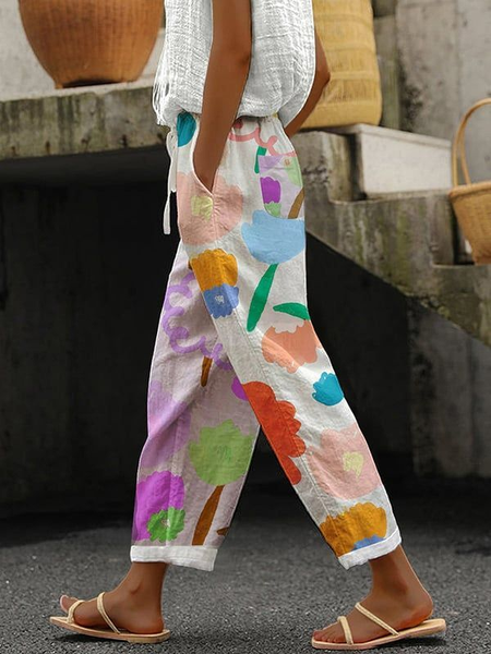 

Women Floral Long Pants Casual Spring/Fall Trousers, As picture, Pants