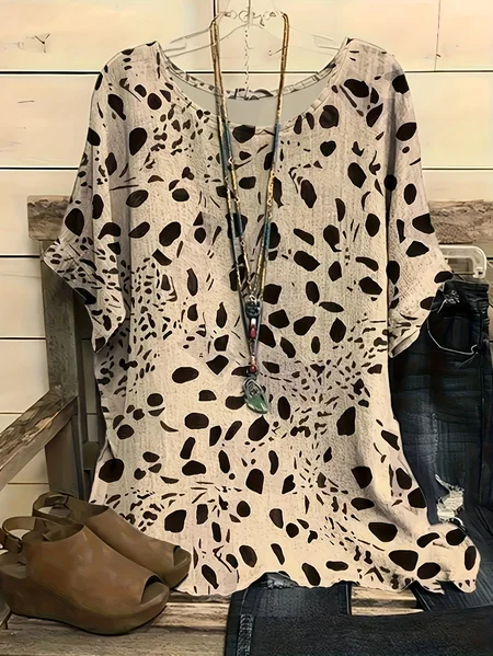 

Women Leopard Short Sleeve Tee T-shirt Crew Neck Printing Casual Summer Graphic Tee Top, Khaki, T-Shirts