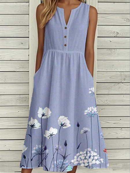 

Buckle Gradient Pattern Notched Casual Dress With No, Blue purple, Maxi Dresses