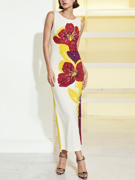 

Urban Floral Printing Crew Neck Maxi Dress, White, Maxi Dresses