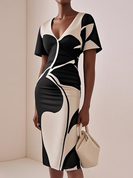 

Urban Floral Printing Midi Dress, As picture, Midi Dresses