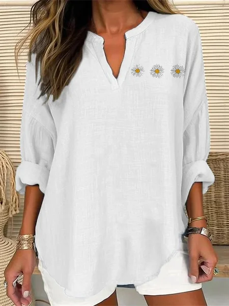 

Geometric Casual V Neck Regular Fit Shirt, White, Blouses & Shirts