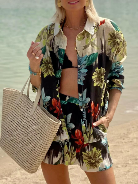 

Vacation Floral Printing Shirt Collar Shirt, As picture, Blouses and Shirts
