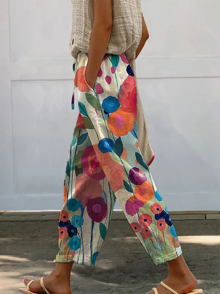 

Women Floral Long Pants Casual Spring/Fall Trousers, As picture, Pants