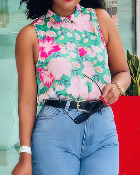 

Urban Floral Printing Shirt Collar Shirt, As picture, Blouses and Shirts