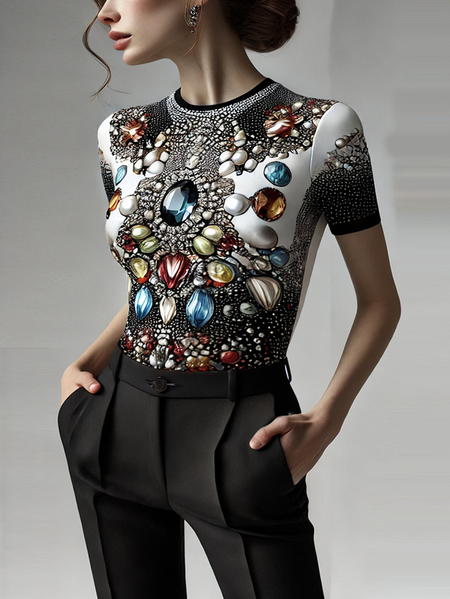 

Plus Size Urban 3D Printing Crew Neck T-shirt, As picture, Plus Tops