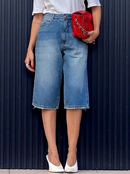 

Plain Pockets Casual Denim Shorts, Blue, Jeans