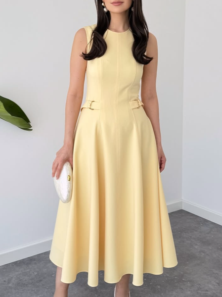 

Urban Plain Grommets Midi Dress, Yellow, Maxi Dresses
