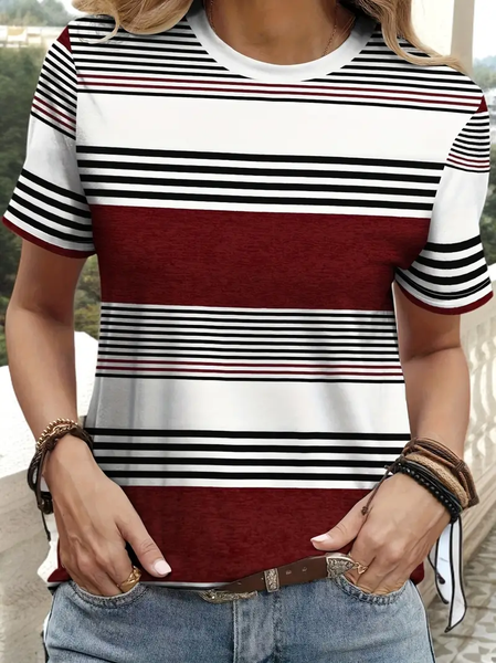 

Women Striped Short Sleeve Tee T-shirt Crew Neck Printing Casual Summer Graphic Tee Top, As picture, T-Shirts