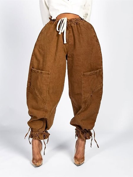 

Casual Loose Denim Pockets Jeans, Deep khaki, Jeans