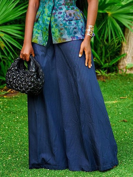 

Elegant Striped Wide Leg Pants, Blue, Pants
