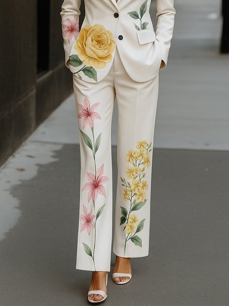 

Urban Floral Printing Straight Fashion Pants, As picture, Pants