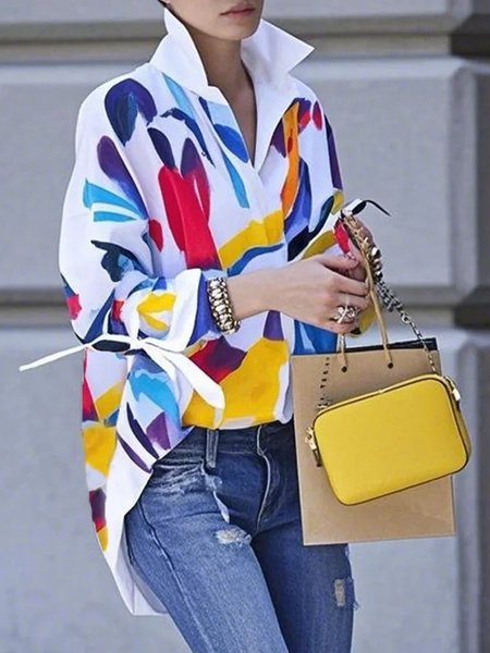 

Plus Size Casual Abstract Printing Shirt Collar Shirt, As picture, Plus Tops