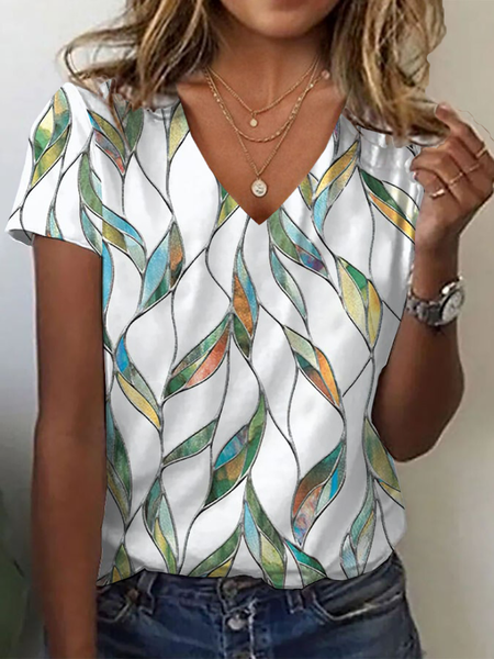 

Women Floral Short Sleeve Tee T-shirt V Neck Printing Casual Summer Graphic Tee Top, White, T-Shirts