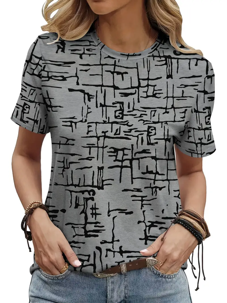 

Women Abstract Short Sleeve Tee T-shirt Crew Neck Printing Casual Summer Graphic Tee Top, Gray, T-Shirts