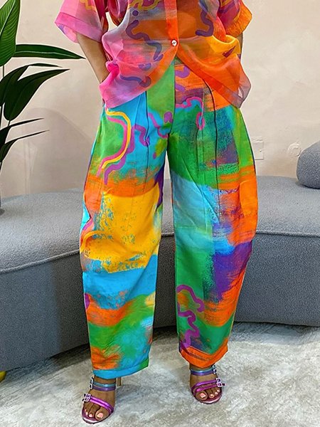 

Urban Abstract Printing Turnip Pants, As picture, Pants