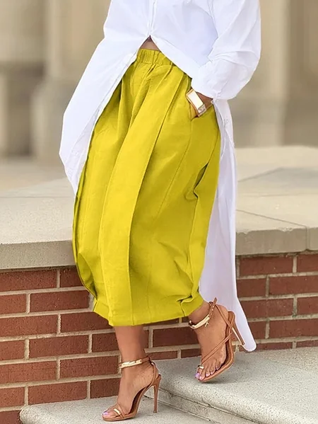 

Casual Cotton Wide-Leg Cropped Pants, Yellow, Pants