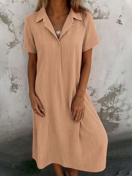 

Women Plain Short Sleeve Summer Dress Shirt Collar Daily Casual Maxi A-Line Dress, Light yellow, Dresses