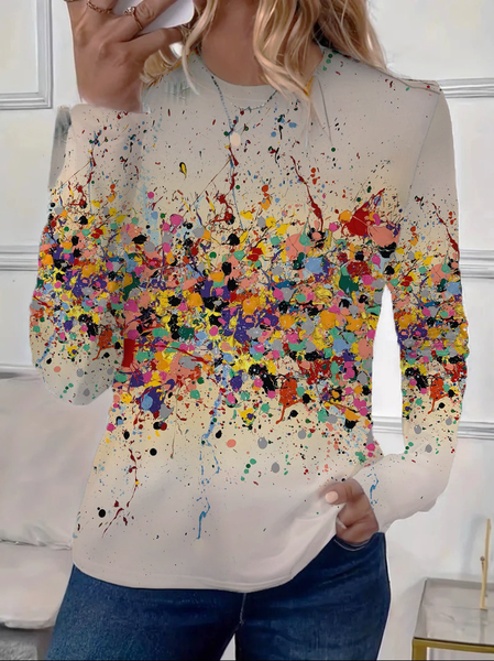 

Women Abstract Long Sleeve Tee T-shirt Crew Neck Printing Casual Spring/Fall Graphic Tee Top, As picture, T-Shirts